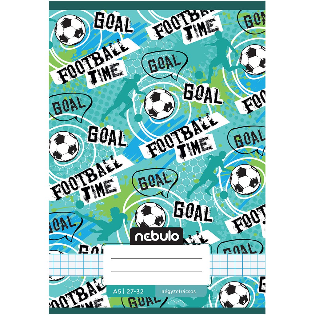 Nebulo: Zošit s kovovým chrbátom s nápisom "football time", kockovaný, formát A/5, 27-32 listov