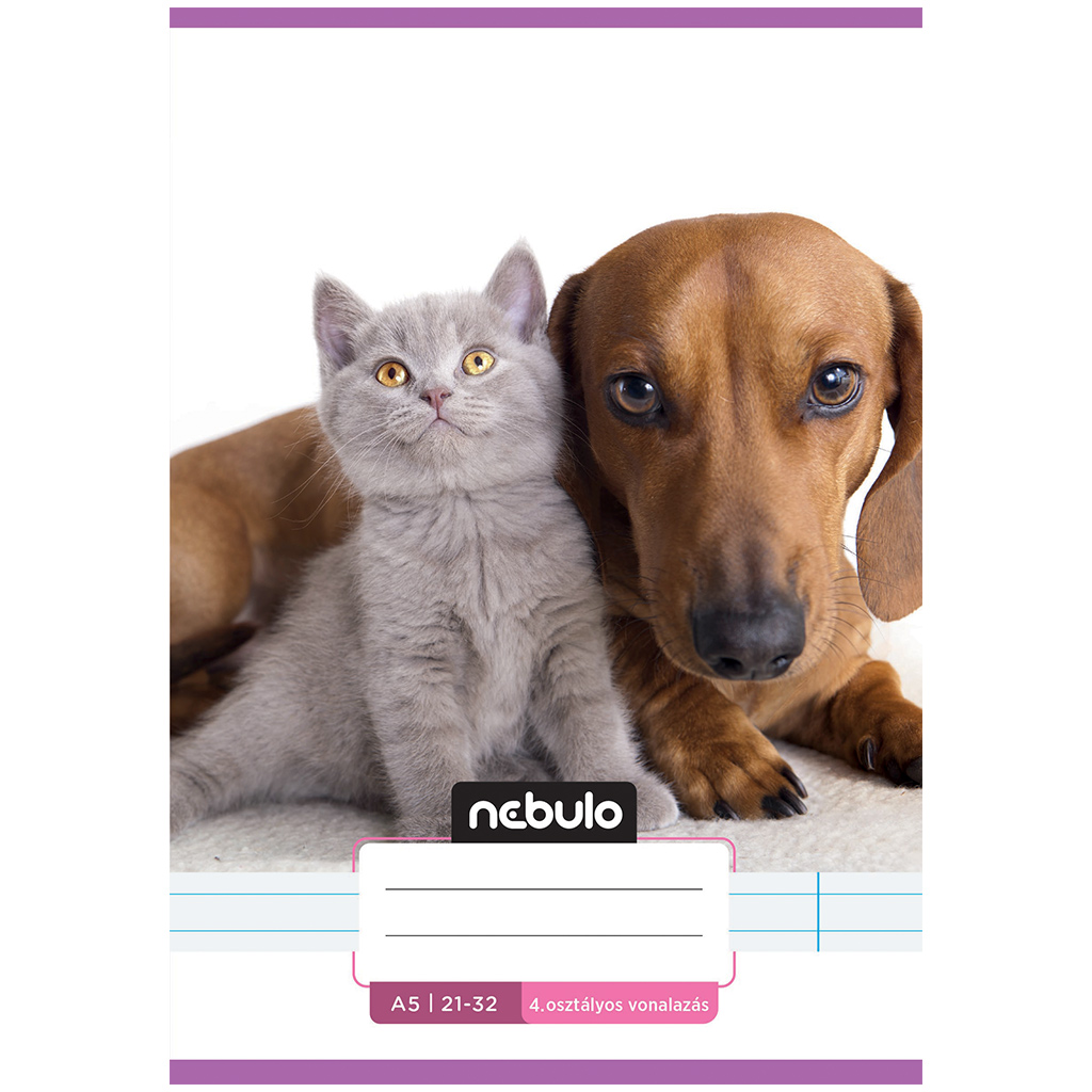 Nebulo: Zošit s linajkami s motívom jazvečíka a sivej mačky, zošit pre 4. ročník, zošit 21-32, formát A/5, zošit so sponou