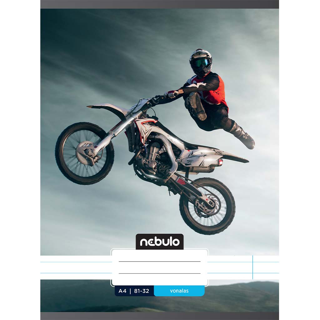 Nebulo: Zošit s linajkami, veľkosť A4, motocross vzor, zošívaný, 81-32