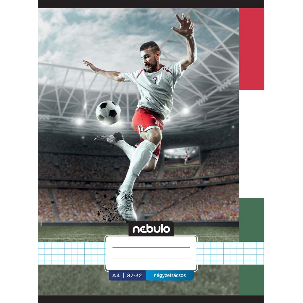 Nebulo: Zošit s razenou väzbou, štvorčekový, motív futbal HUN, 87-32, formát A/4