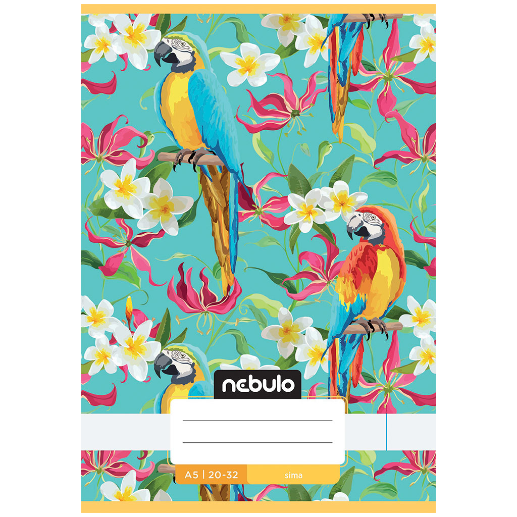 Nebulo: Zošit so šitým väzbou, s motívom papagája, čistý, 20-32 listov, formát A5