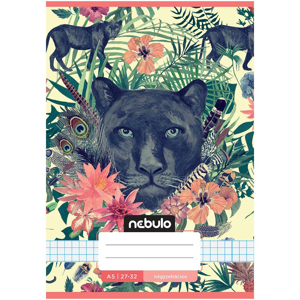 Nebulo: Zošit so zošívanou väzbou s čiernym motívom pantera a károvaným vzorom 27-32 A/5