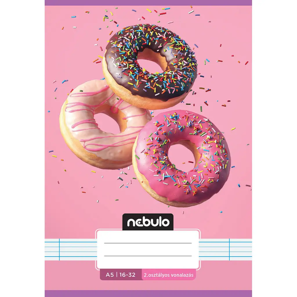 Nebulo: Zošívaný linajkový zošit pre 2. ročník A5 16-32 s roztomilým motívom - Donut