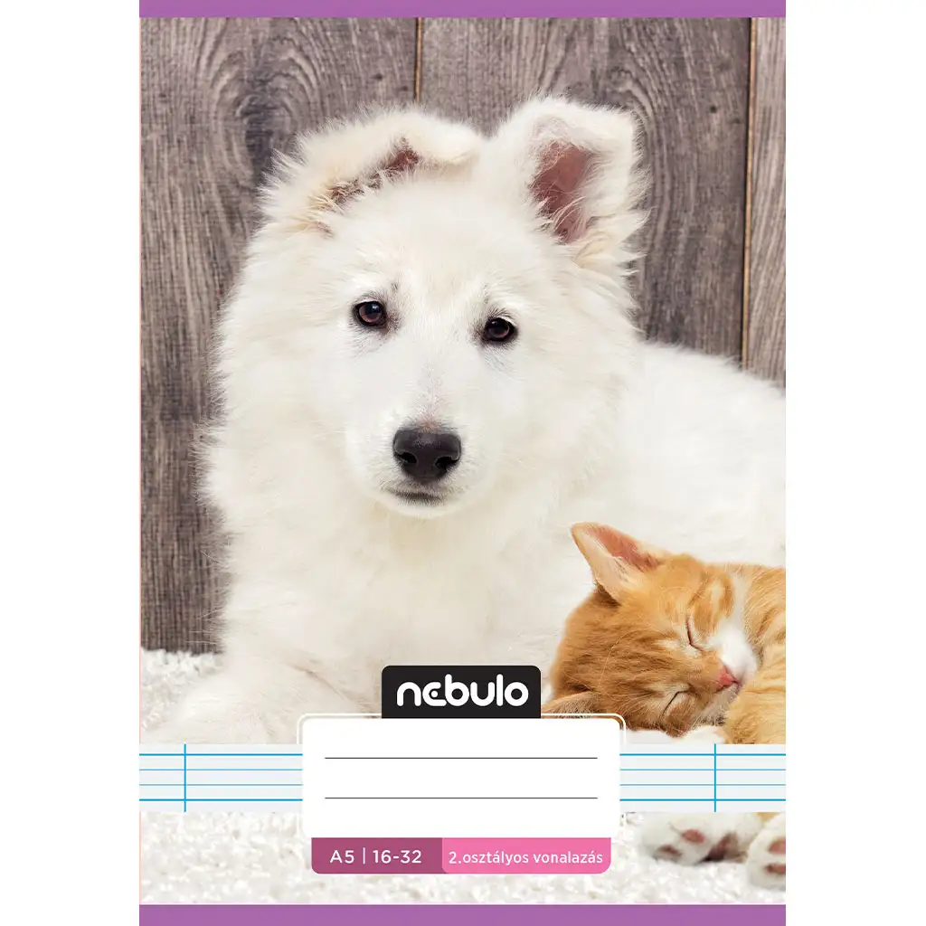 Nebulo: Zošívaný linajkový zošit pre 2. ročník A5, 16-32 strán, roztomilý motív – Priateľské domáce zvieratá