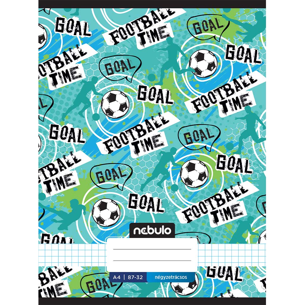 Nebulo: Zošívaný štvorčekový zošit s nápisom Football time 87-32 A/4