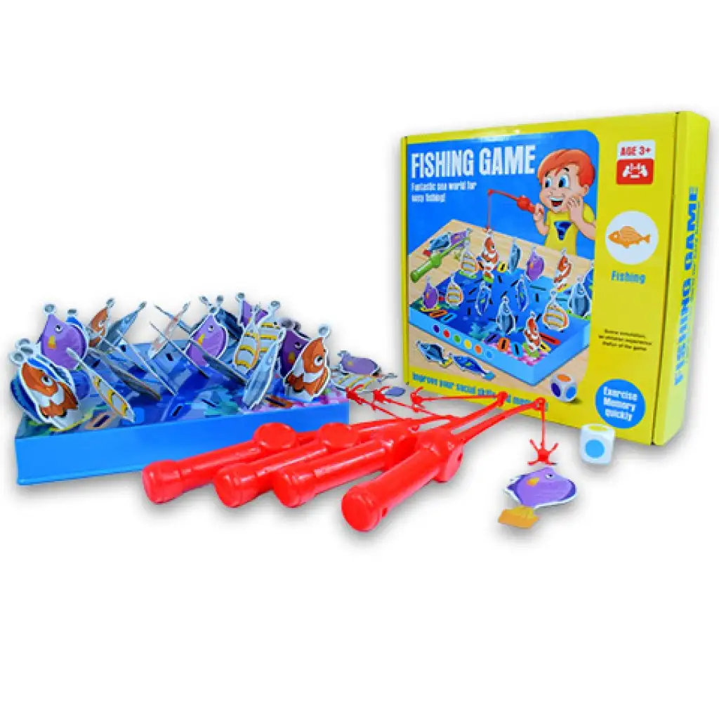 Pamäťová hra s rybami a rybárskymi prútmi