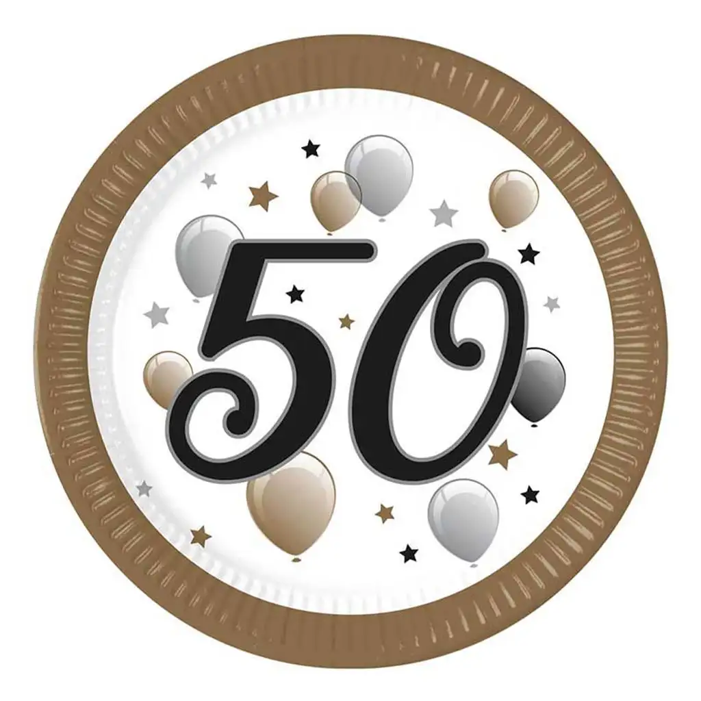 Papierové taniere s nápisom "50" 8 ks sada 23 cm