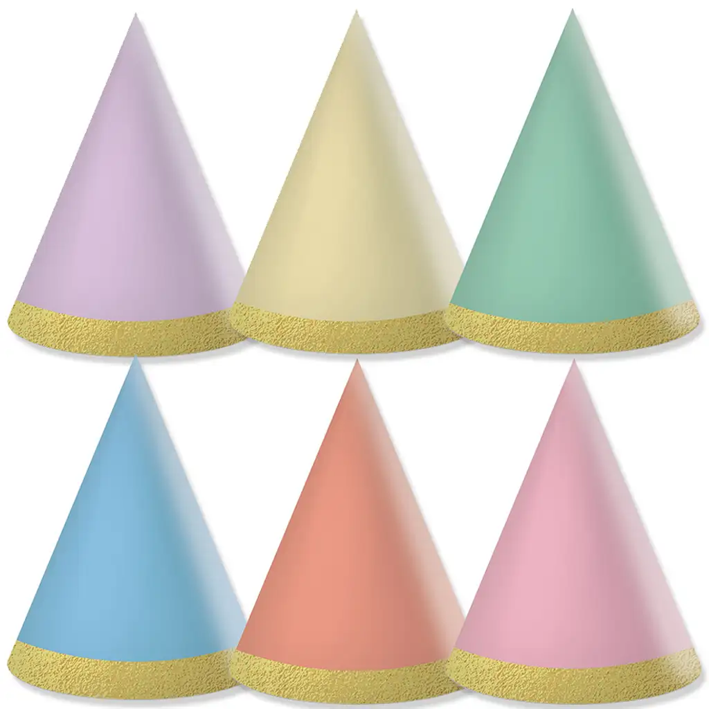 Pastelové mini párty klobúky, sada 6 ks
