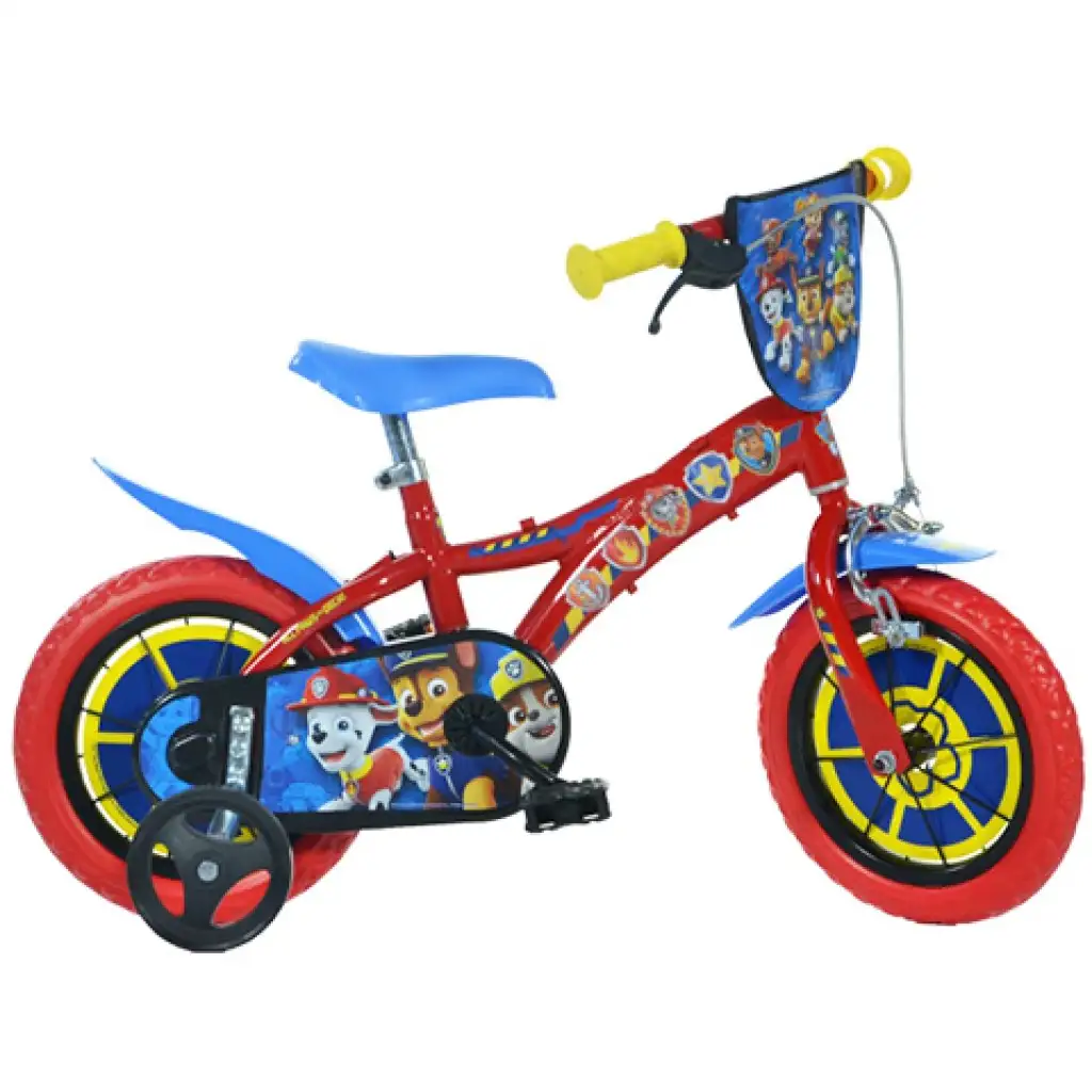 Paw Patrol červeno-modrý detský bicykel vo veľkosti 12 - bicykel Dino Bikes