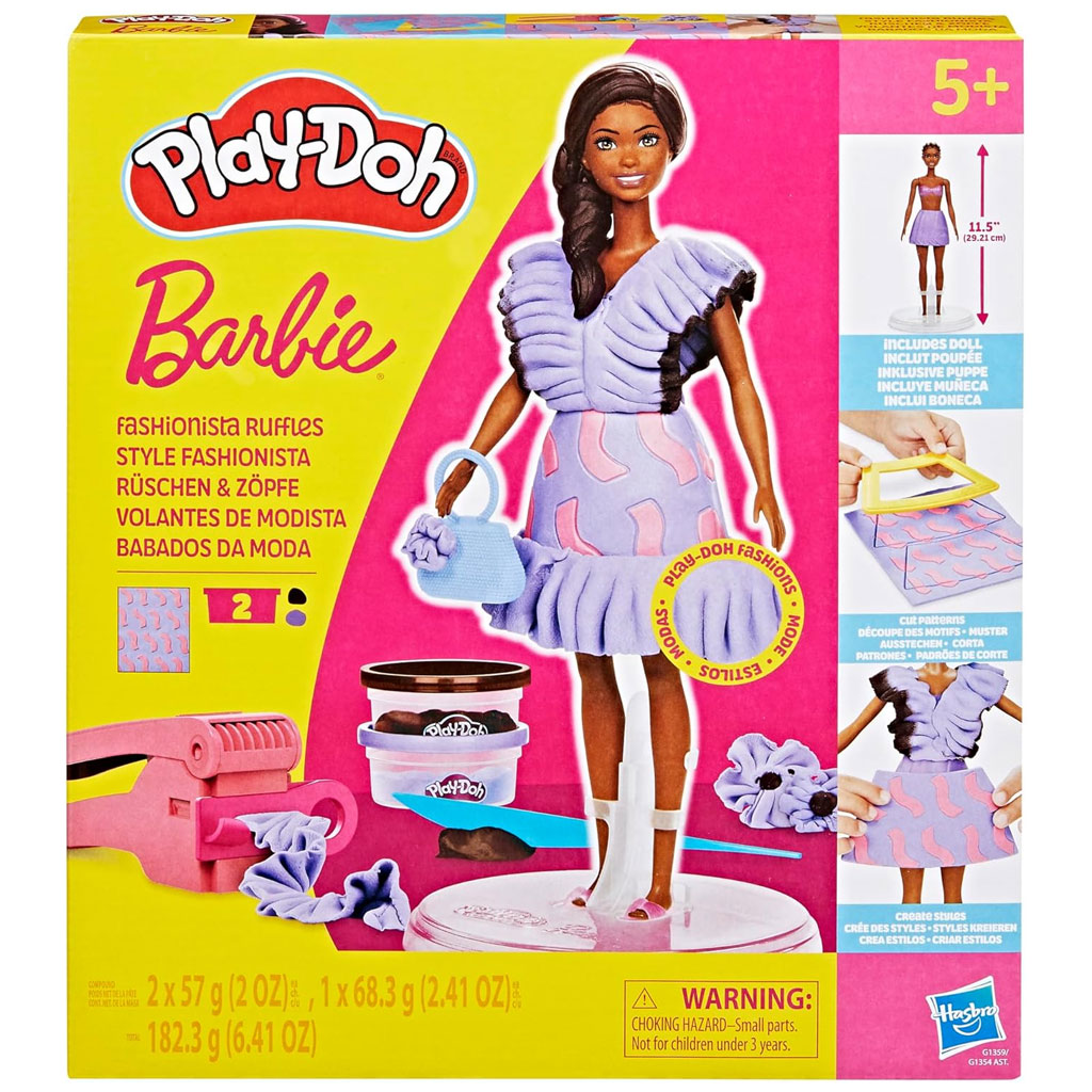 Play-Doh: Barbie Fashionista súprava na výrobu šiat s volánikmi z plastelíny s bábikou - Hasbro