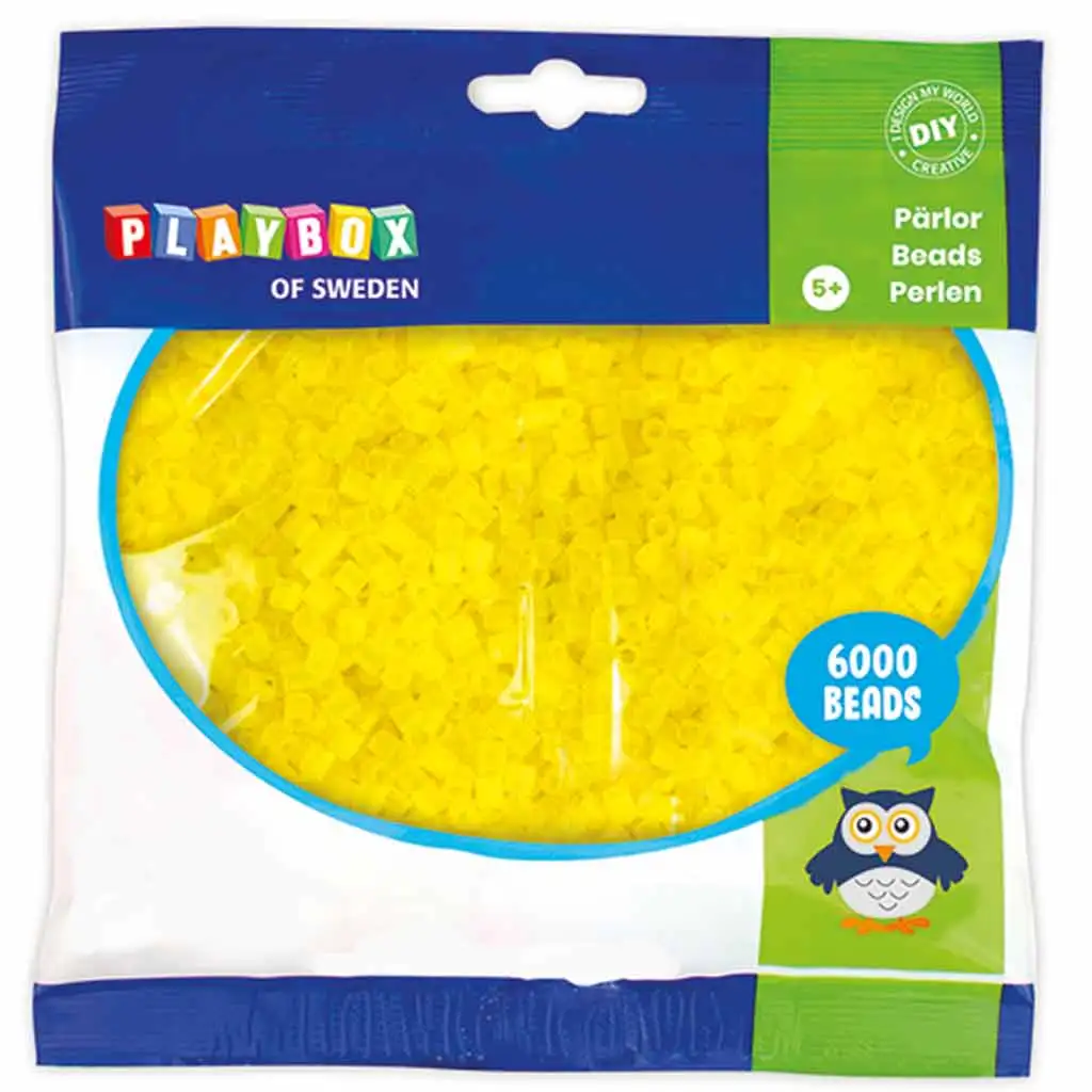 PlayBox: 5mm MIDI priehľadné žehliace korálky v citrónovo žltej farbe, balenie 6000 ks.