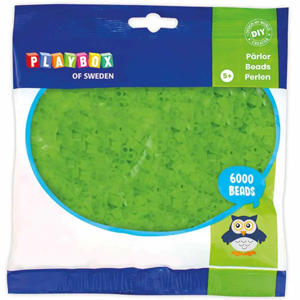 PlayBox: 5mm MIDI priehľadné žehliace korálky v zelenej farbe, balenie 6000 ks.