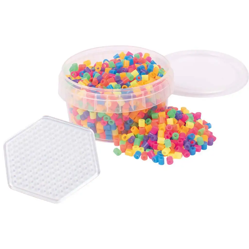 PlayBox: 5mm MIDI zažehlovacie neonové korálky 1000ks so šesťuholníkovou podložkou