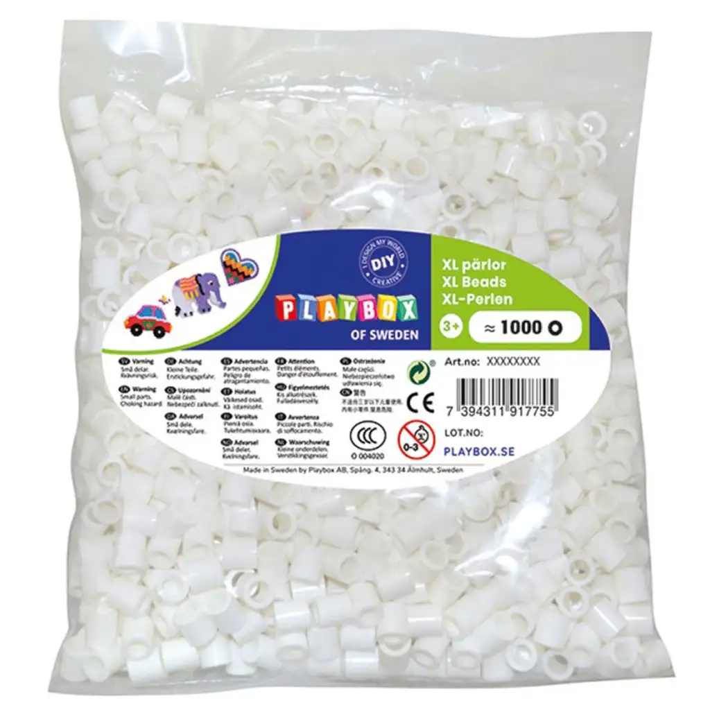 PlayBox: 9mm XL MAXI zažehlovacie korálky 1000 ks balenie v bielej farbe