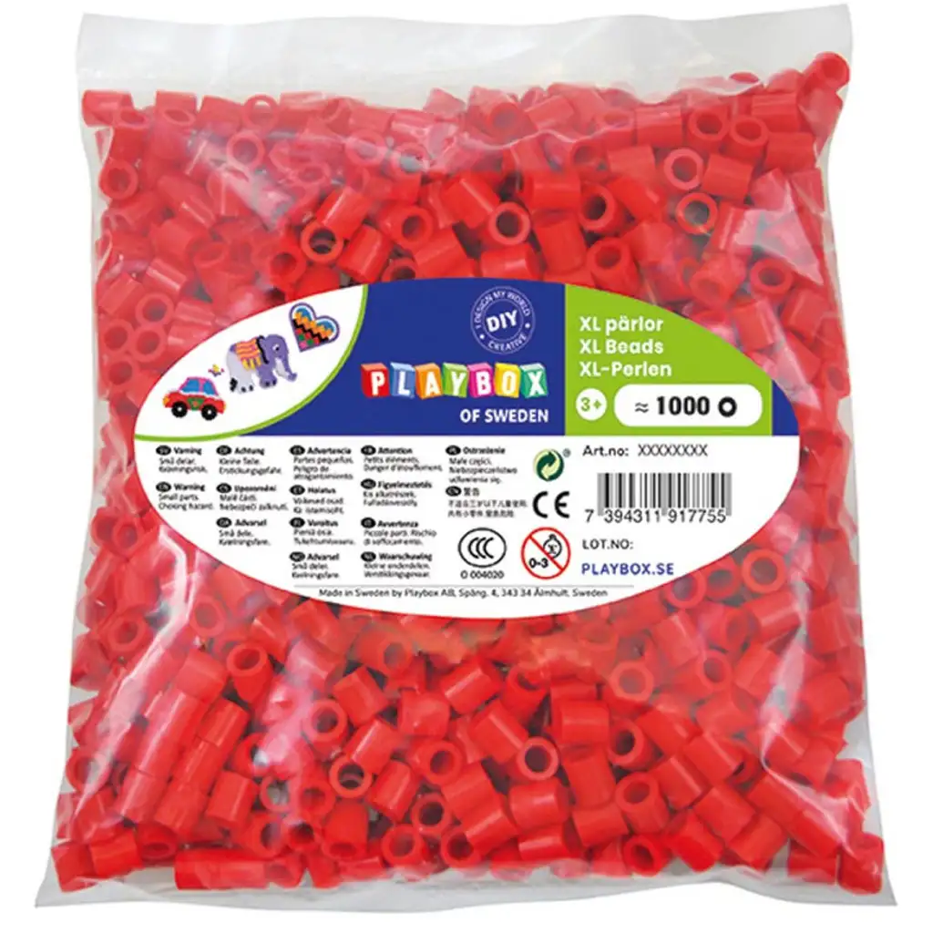PlayBox: 9mm XL MAXI zažehlovacie korálky 1000 ks balenie v červenej farbe