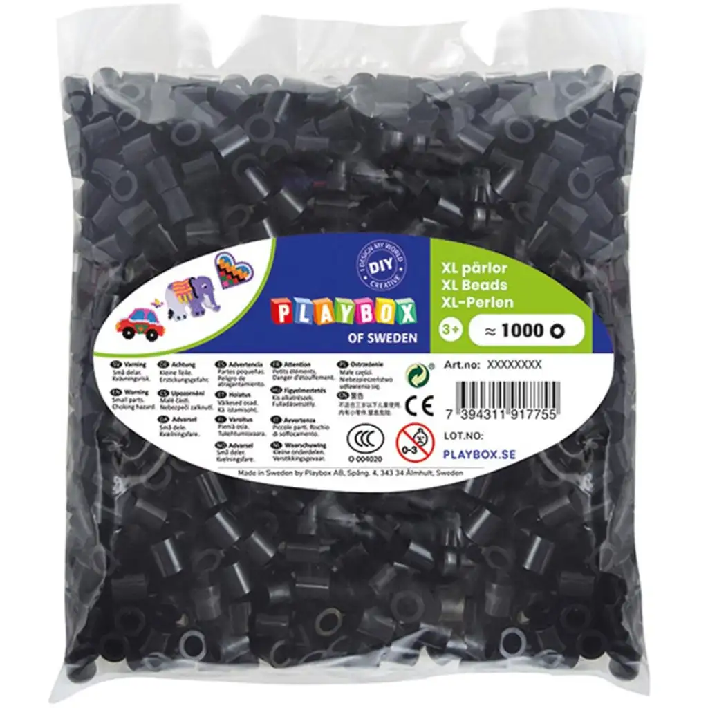 PlayBox: 9mm XL MAXI zažehlovacie korálky 1000 ks balenie v čiernej farbe