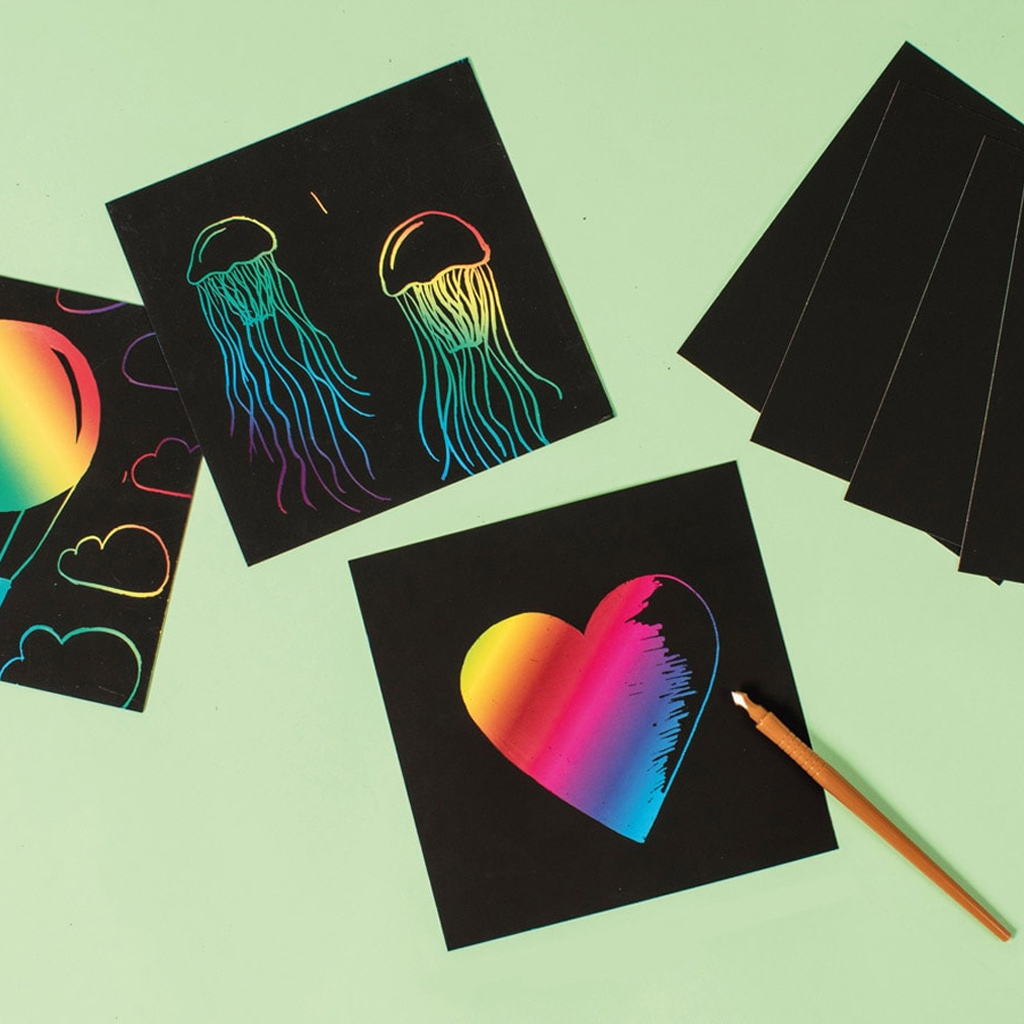 PlayBox: Čierny voskový škrabací papier 15 × 15 cm, sada 10 ks