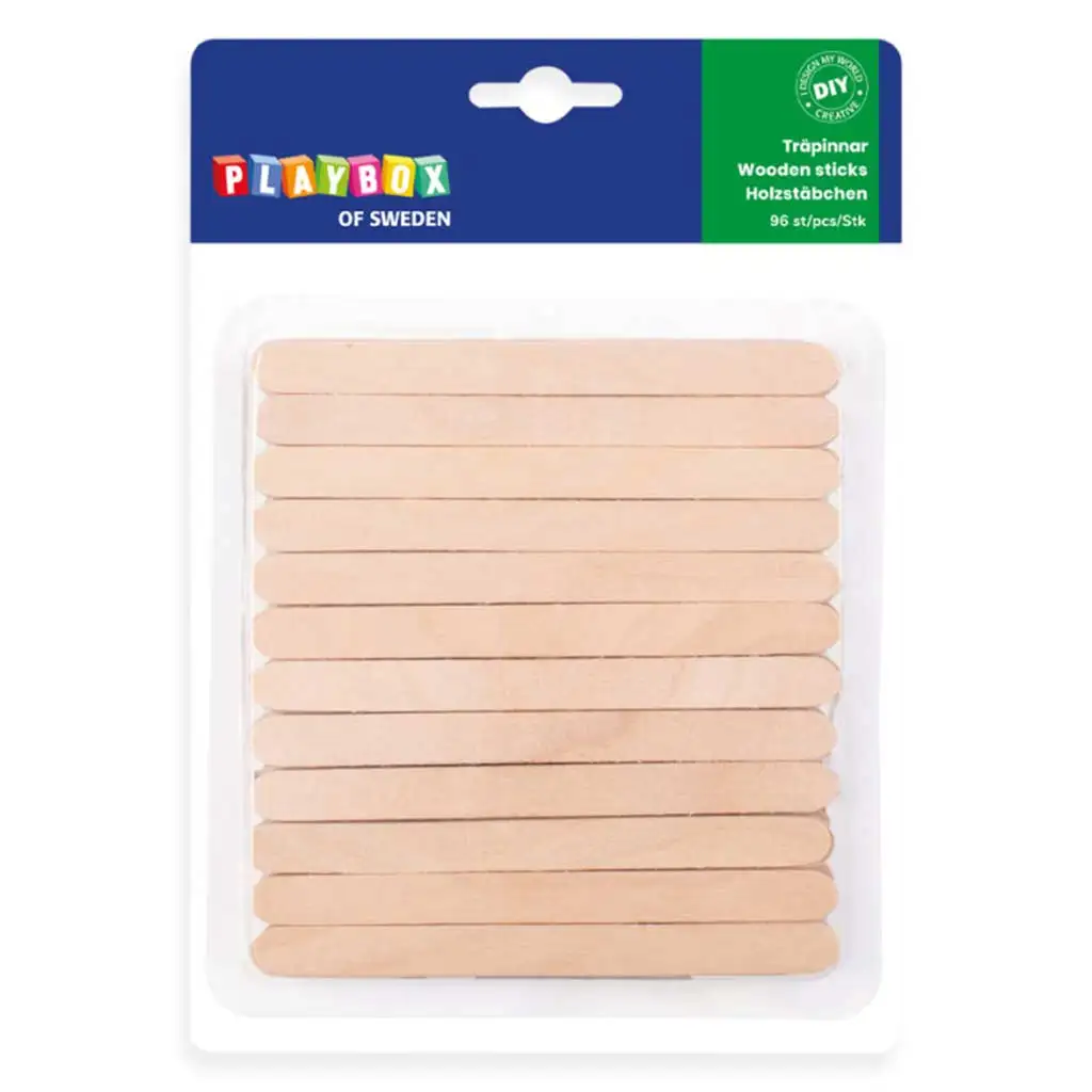 PlayBox: Dekoračné drevené paličky so zaoblenými rohmi 110x10mm, balenie 96 ks.
