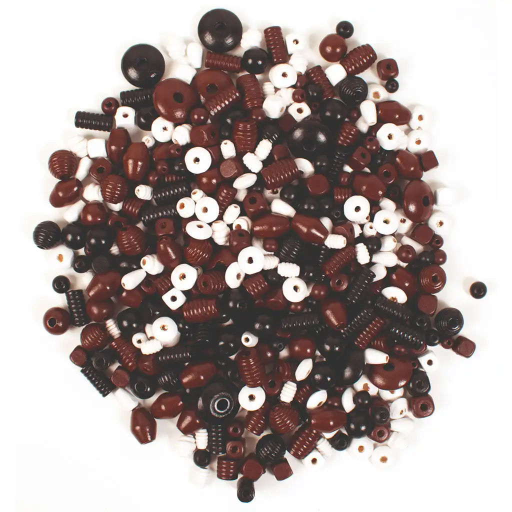 PlayBox: Drevená súprava korálok v hnedých a bielych farbách, 450 kusov