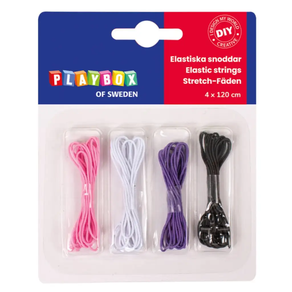 PlayBox: Elastické šnúrky s hrúbkou 1 mm vo 4 farebných variantách.