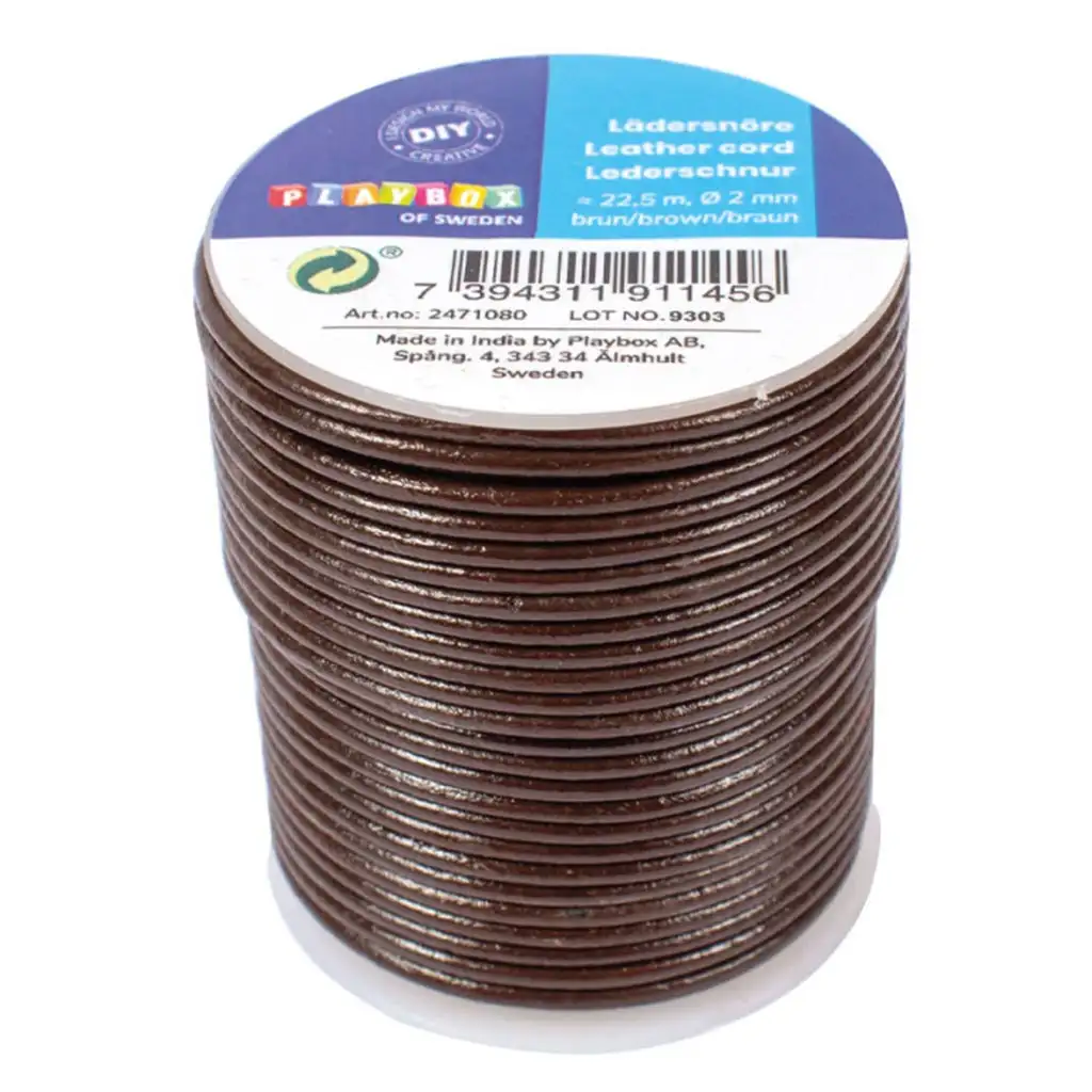 PlayBox: Kožená šnúra 22,5m x 2mm hnedá farba