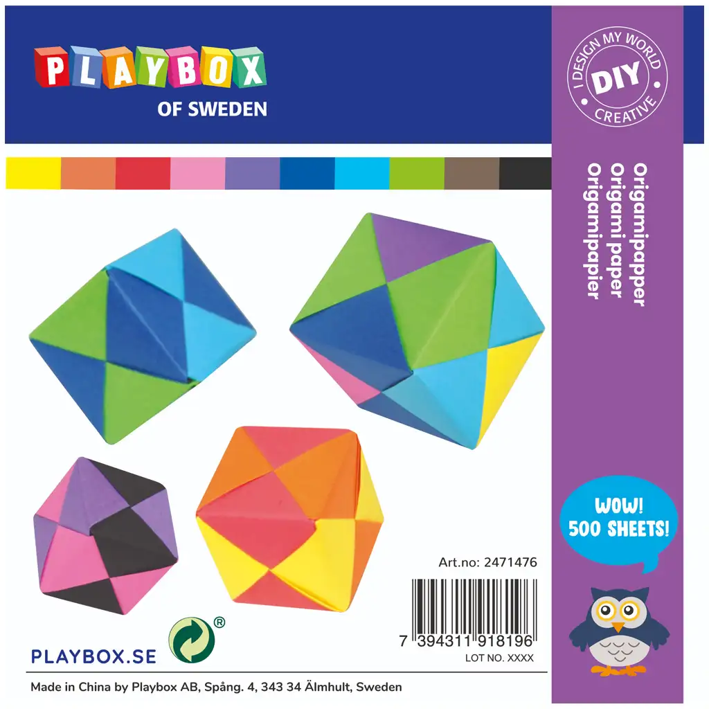 PlayBox: Origami papier, sada 500 kusov, 15x15 cm