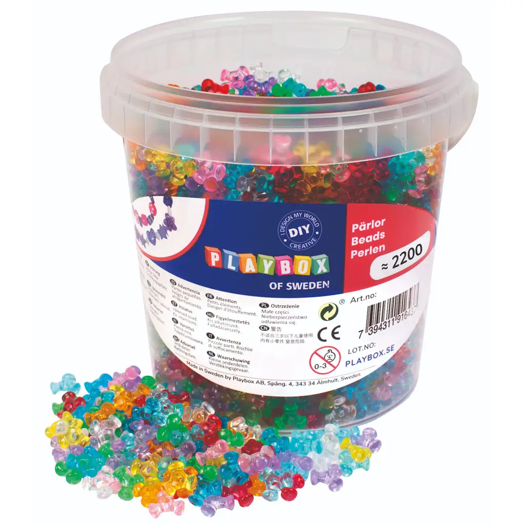 PlayBox: Sada farebných a priehľadných plastových korálok, 2200 kusov