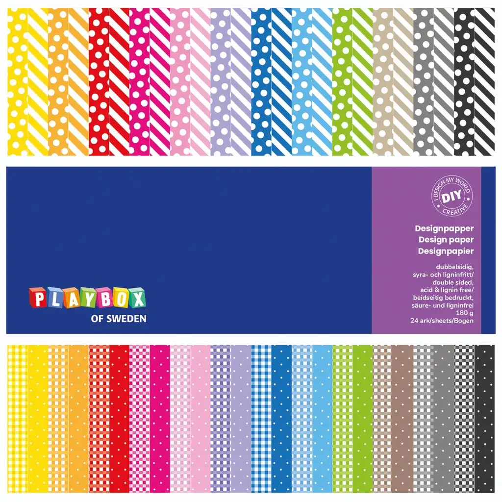 PlayBox: Sada farebných a vzorovaných dekoračných kartónov, 24 kusov.