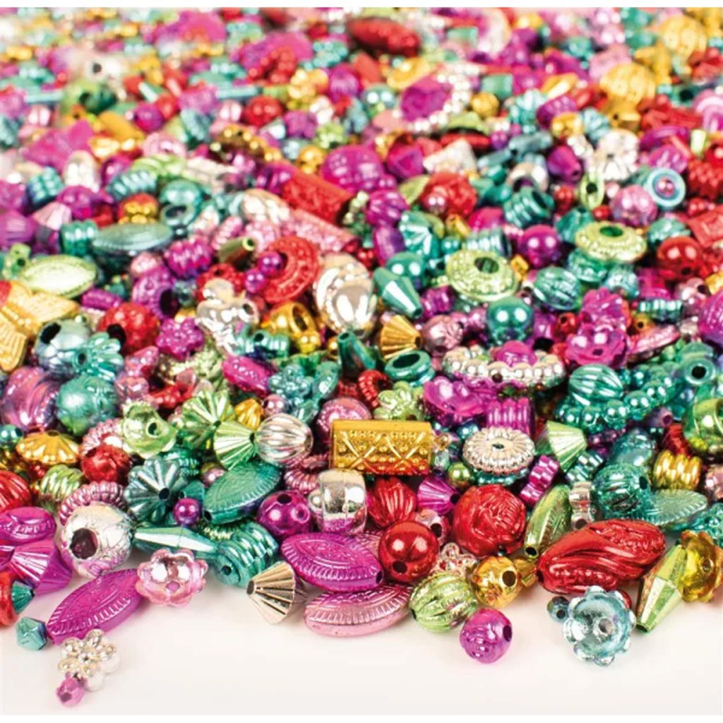 PlayBox: Sada kovovo farebných korálikov rôznych tvarov, 3000 ks