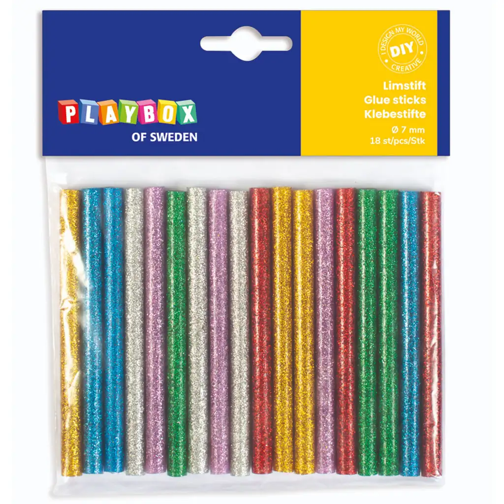 PlayBox: Sada náplní s trblietavým lepidlom pre lepiacu pištoľ, 18 ks, 7 mm