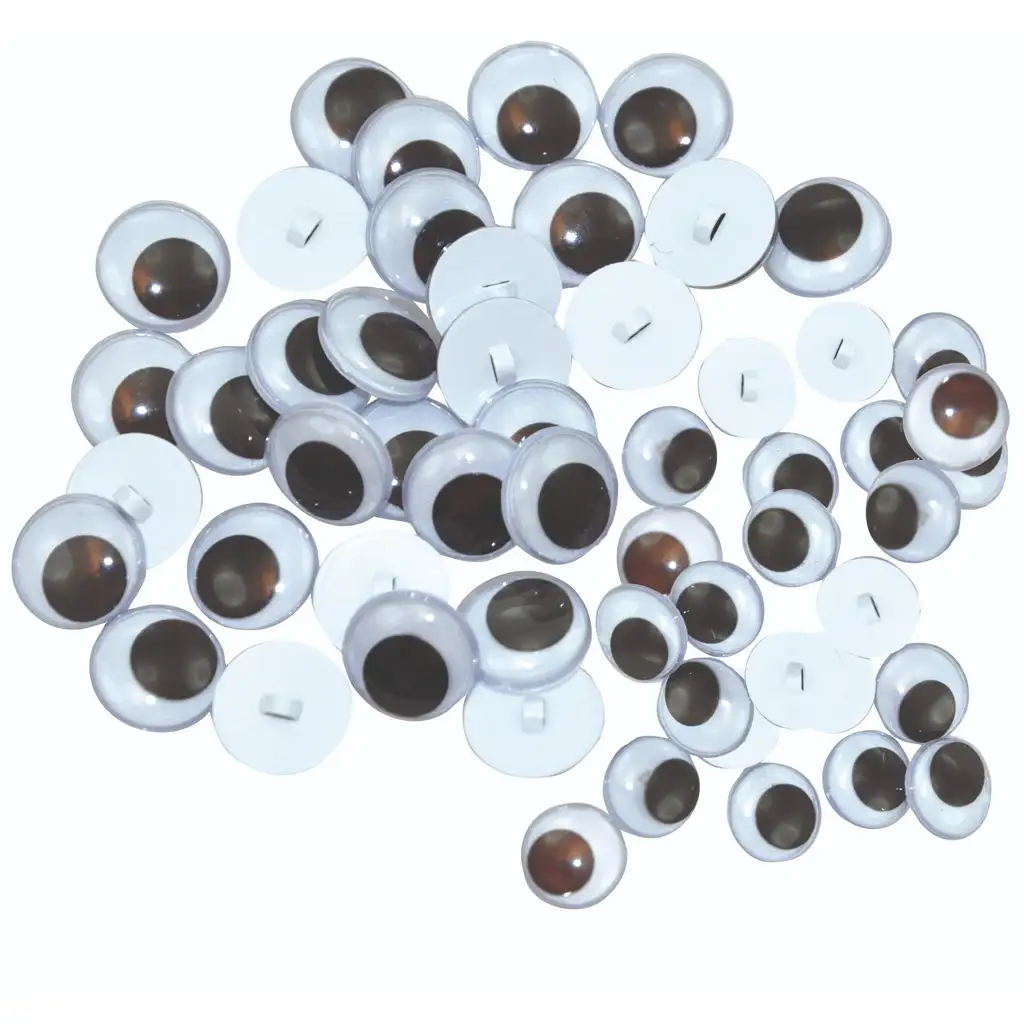 PlayBox: Sada pohyblivých očí s gombíkmi, 150 ks v dvoch rôznych veľkostiach.