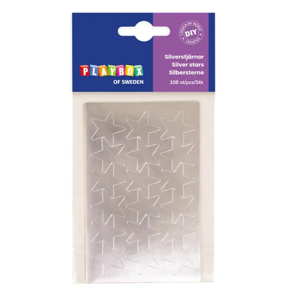 PlayBox: Samolepiace strieborné hviezdy 108 ks 25 mm