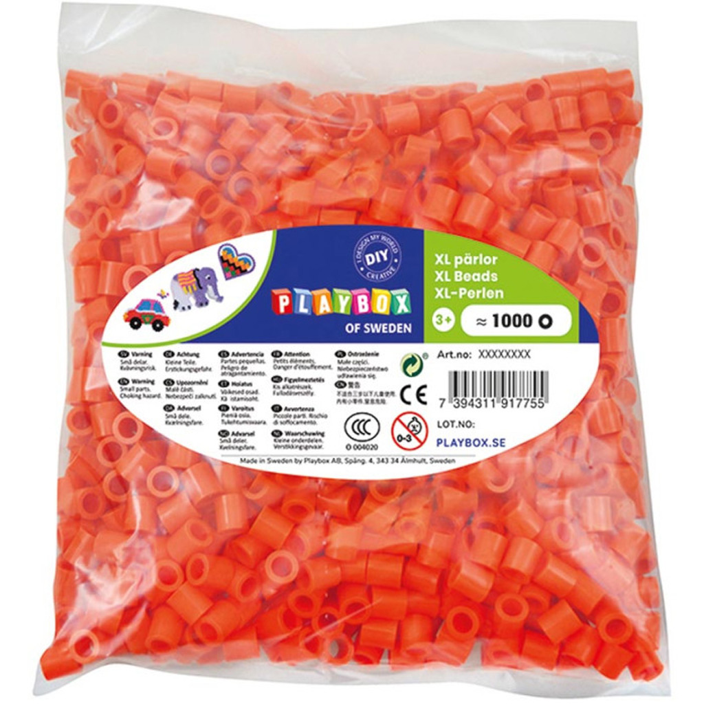 PlayBox: XL 9 mm midi zažehľovacie korálky, 1000 ks v balení, oranžová farba