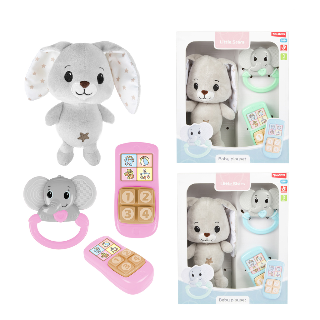 Plyšový zajačik Little Stars s hrkálkou a telefónom, v rôznych prevedeniach, 1 ks