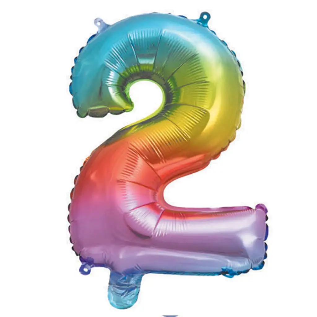 Početné fóliové balóniky v kovovej dúhovej farbe – číslo 2, 34 cm