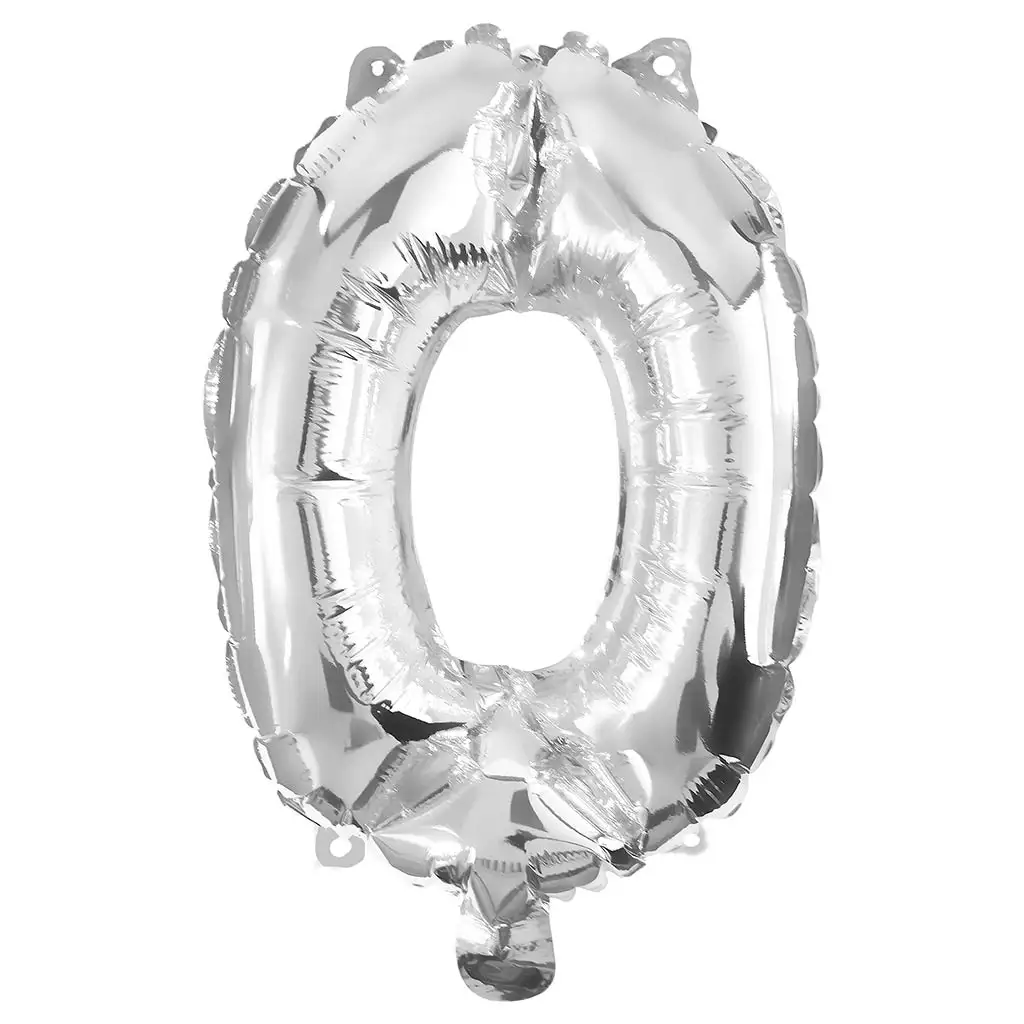 Početné fóliové balóny striebornej farby – číslo 0, 32 cm