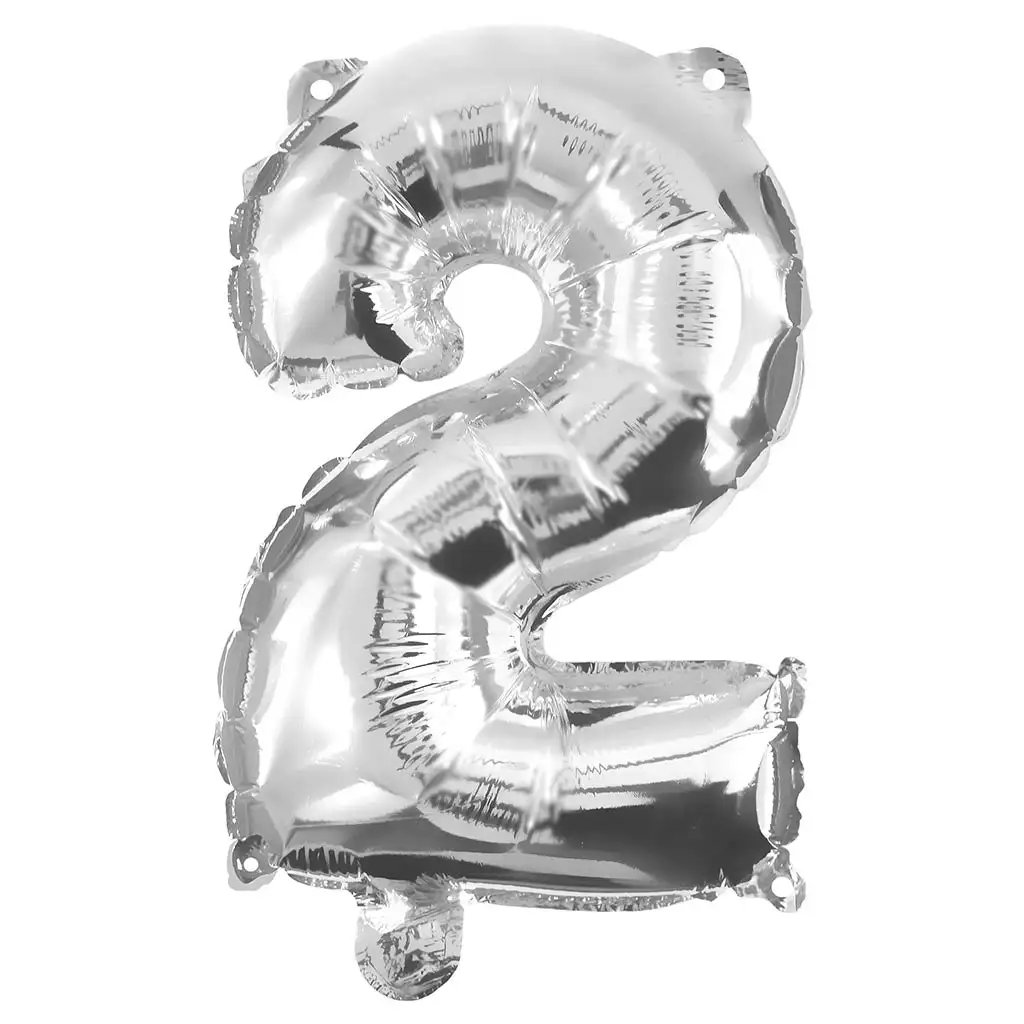 Početné fóliové balóny striebornej farby – číslo 2, 32 cm