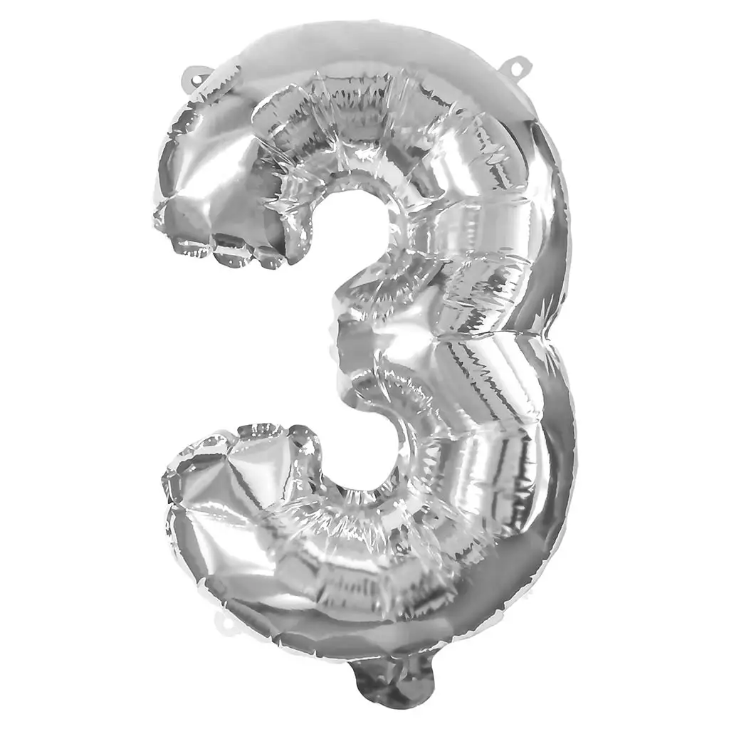 Početné fóliové balóny striebornej farby – číslo 3, 32 cm