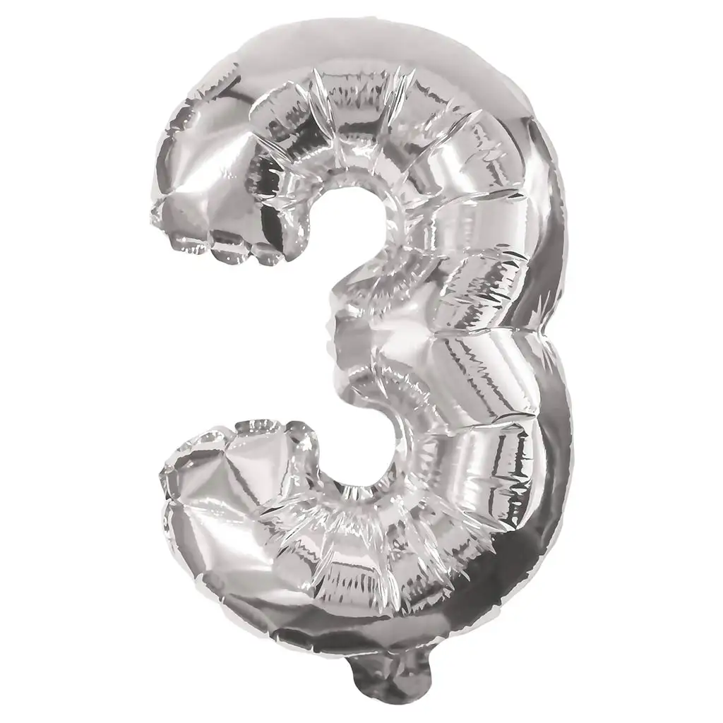 Početné fóliové balóny striebornej farby – číslo 3, 86 cm