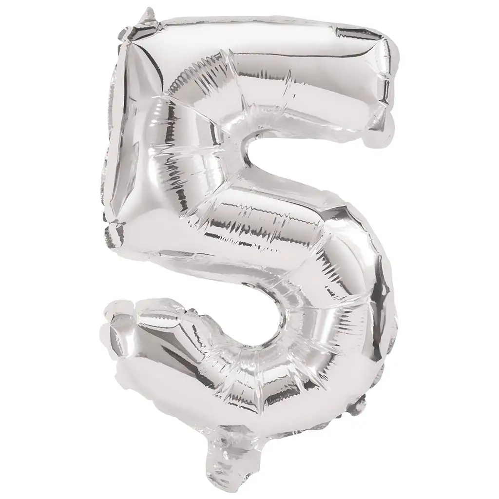 Početné fóliové balóny striebornej farby – číslo 5, 86 cm