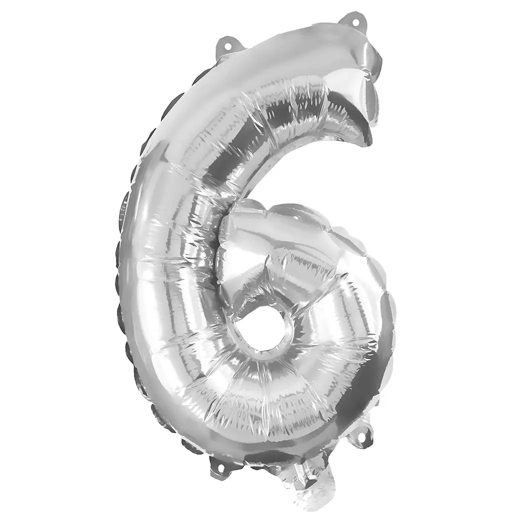 Početné fóliové balóny striebornej farby – číslo 6, 32 cm
