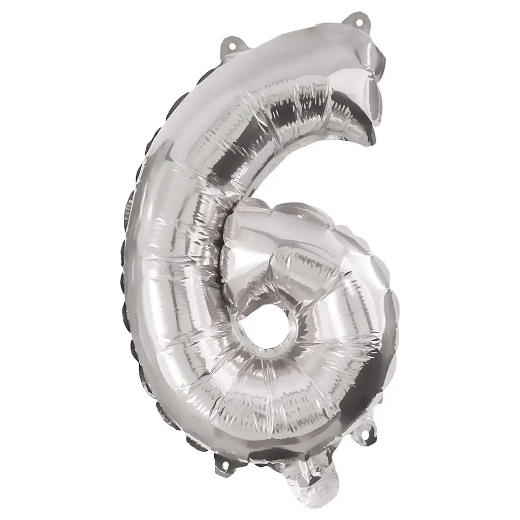 Početné fóliové balóny striebornej farby – číslo 6, 86 cm