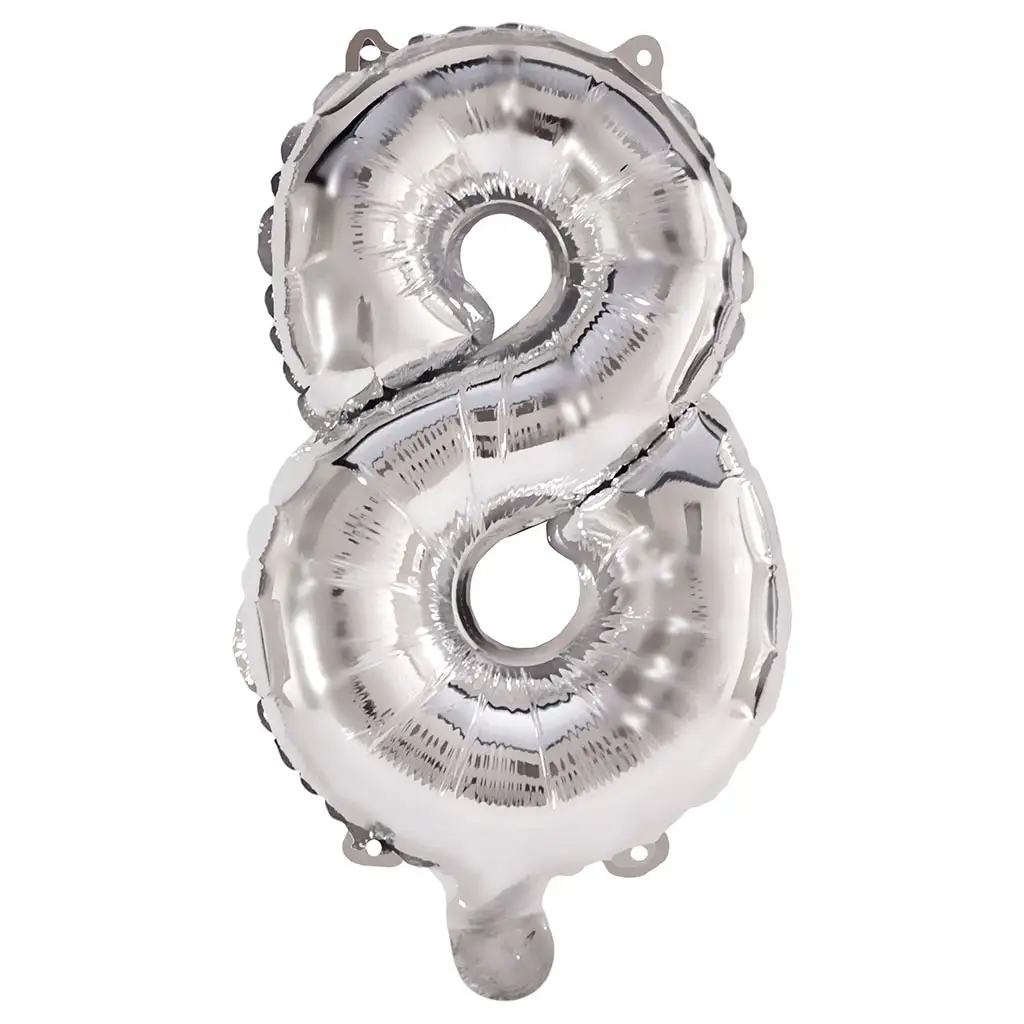 Početné fóliové balóny striebornej farby – číslo 8, 86 cm