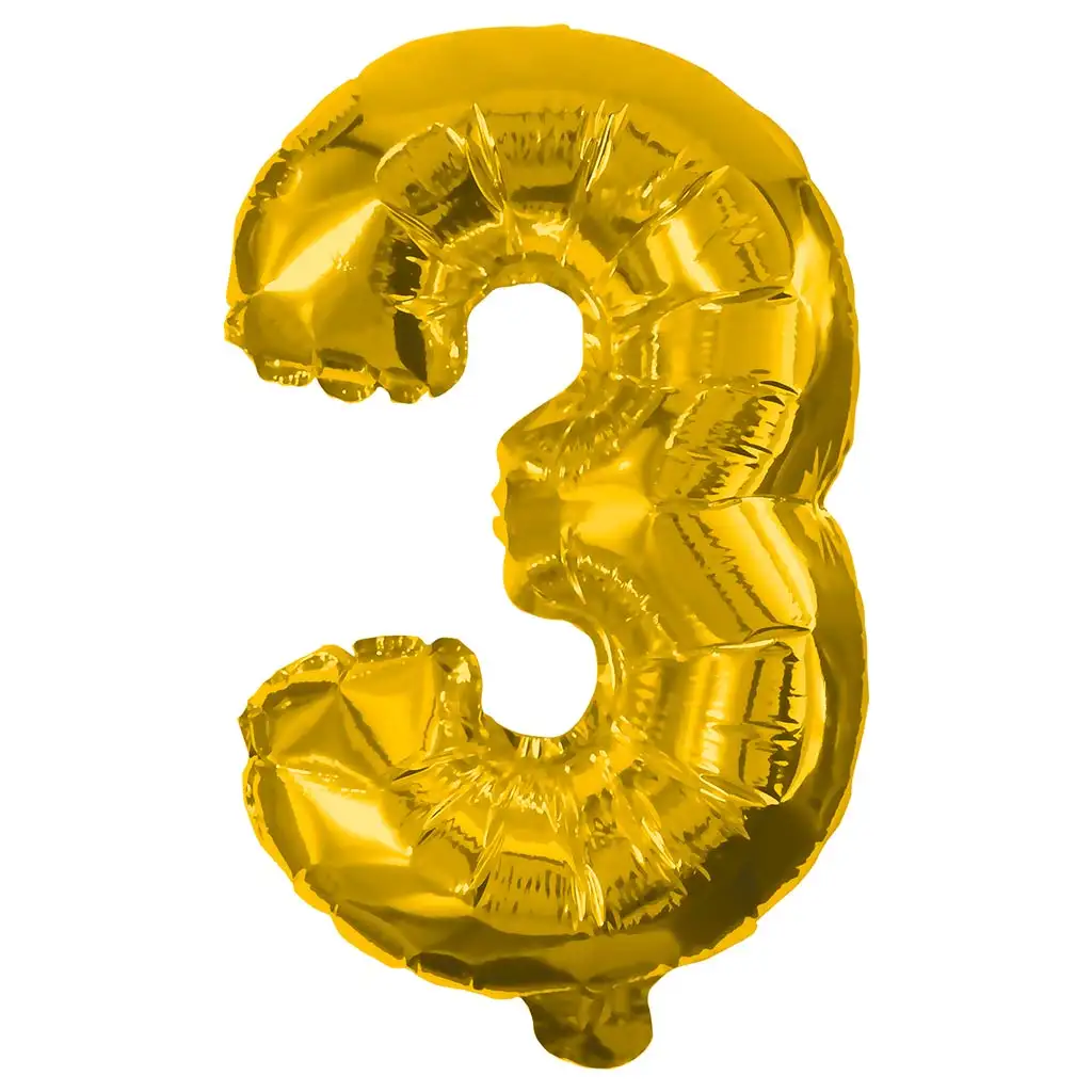Početné fóliové balóny v zlatej farbe – číslo 3, 86 cm