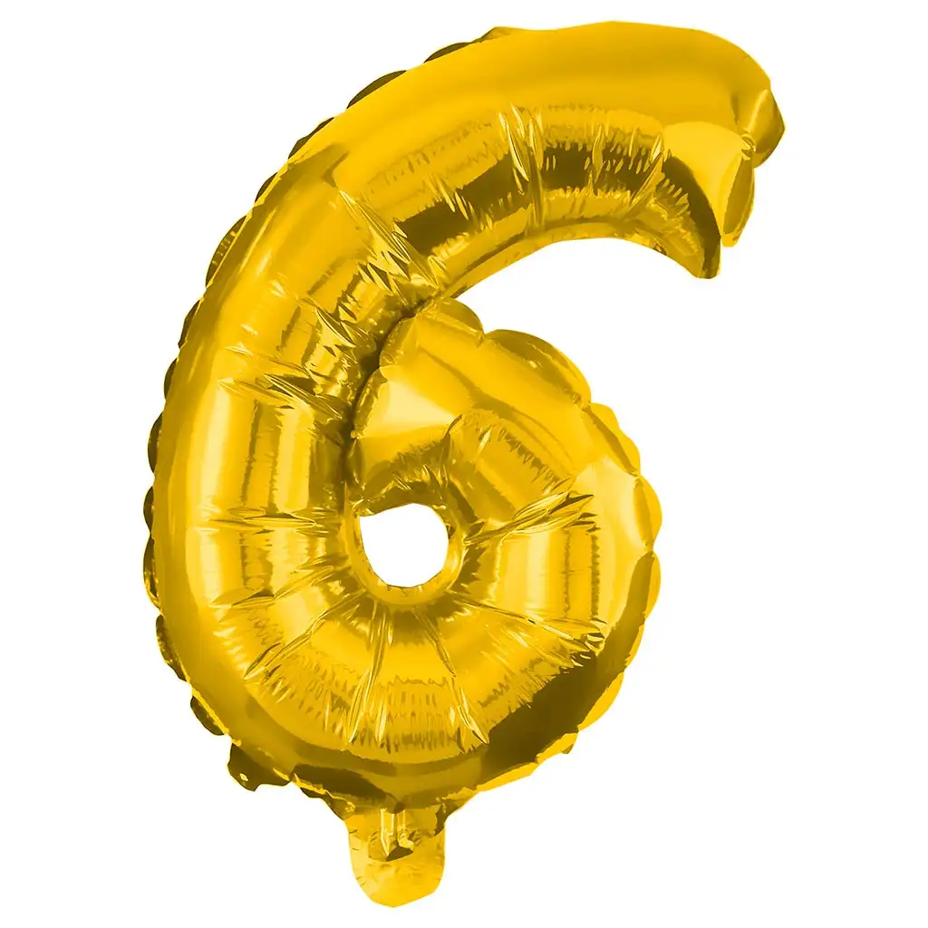 Početné fóliové balóny v zlatej farbe – číslo 6, 86 cm