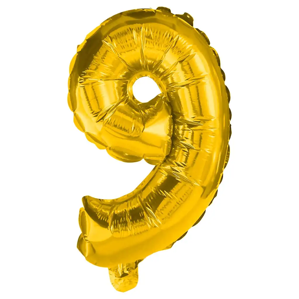 Početné fóliové balóny v zlatej farbe – číslo 9, 32 cm