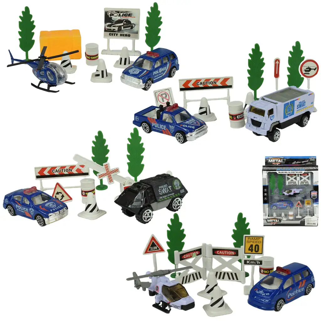 Police Set: Súprava policajných vozidiel a doplnkov v rôznych variantoch 1ks
