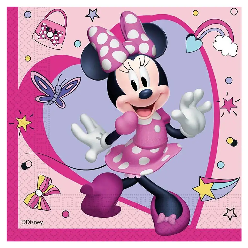 Ružová dvojvrstvová papierová servítka s motívom Minnie Mouse, balenie 20 ks.