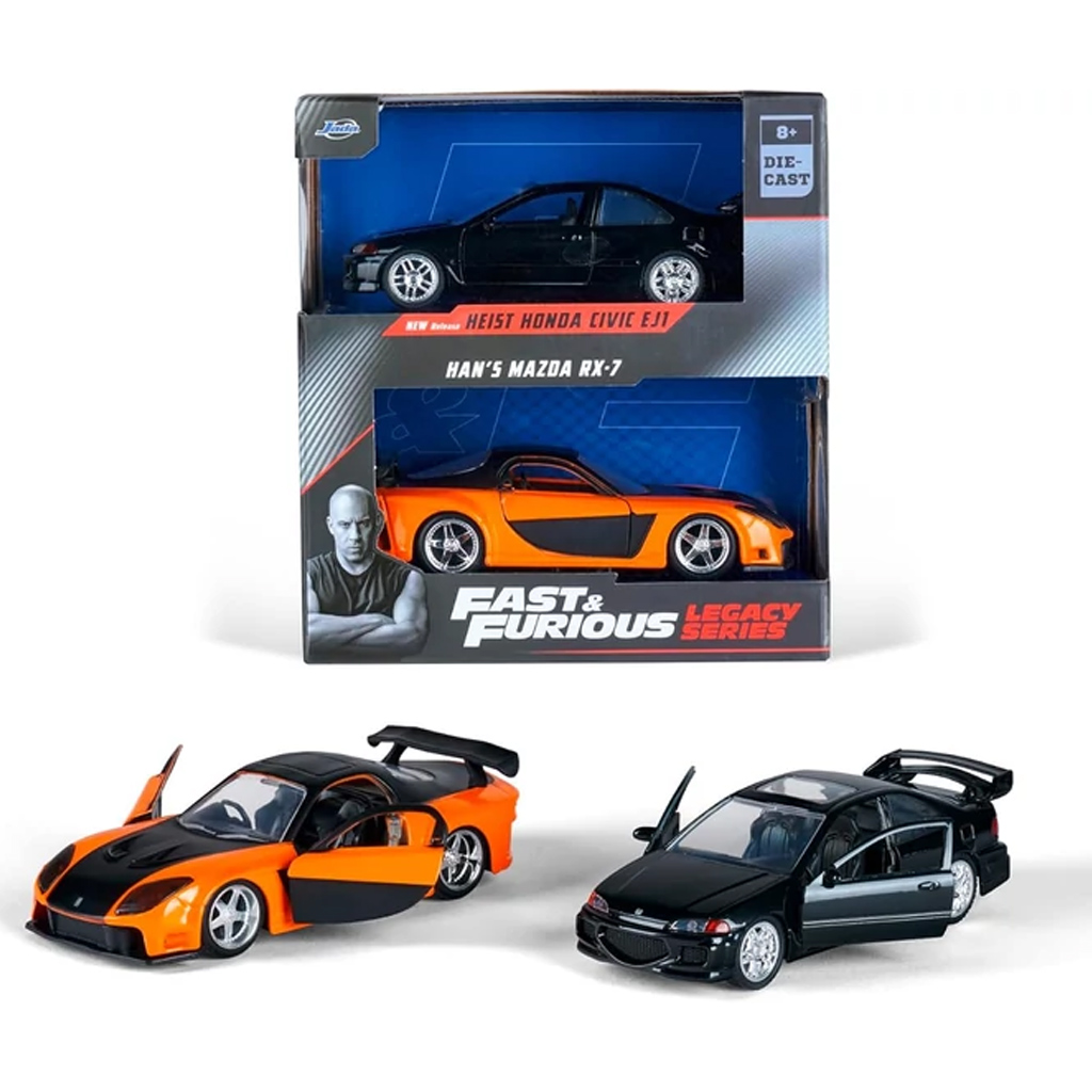Rýchlo a zbesilo: Legacy Series Hanova Mazda RX-7 & Heist Honda Civic kovový model auta set 1/32 - Jada Toys