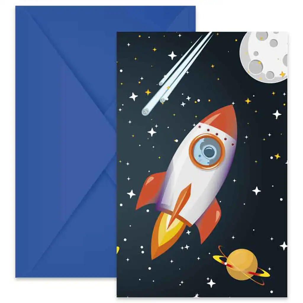 Sada 6 vesmírnych párty pozvánok s obálkami